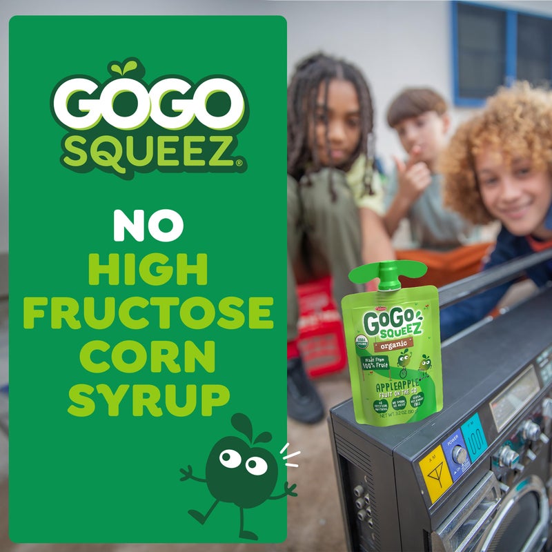 GoGo squeeZ Organic Applesauce and Fruit Puree, Variety Pack, Apple, Strawberry & Banana, 3.2 oz (Pack of 12), Unsweetened Organic Fruit Snacks for Kids, No Gluten, Nut & Dairy, BPA Free Pouches - Image 4